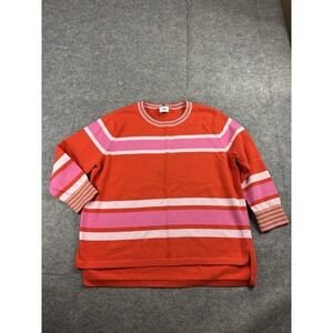Cabi Womens S Cadet Sweater Style 6168 Orange Striped Grandma Colorful Artsy SEE